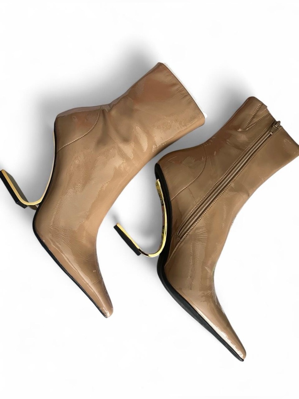 Jeffrey Campbell Tan Patent Leather Pointed Toe Ankle Boots